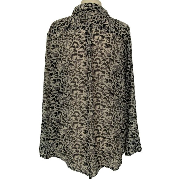 Two by Vince Camuto Cheetah Print Hi-Low Semi Sheer Long Sleeve Blouse Sz Large - Picture 4 of 7